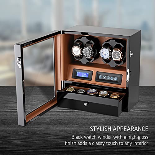 Image of 4 Watch Winder with 5 Watch Storage Space, LCD Display, Touch Control and Interior Light