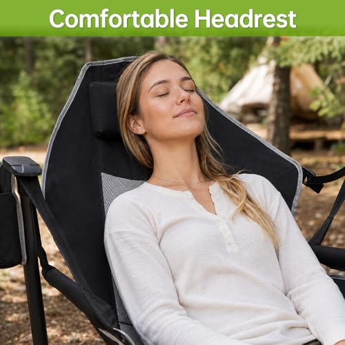 Silla de Camping Aohanoi HMK-CH, Silla mecedora plegable para adultos soporte hasta 400 libras, con reposabrazos y reposacabezas miniatura 5