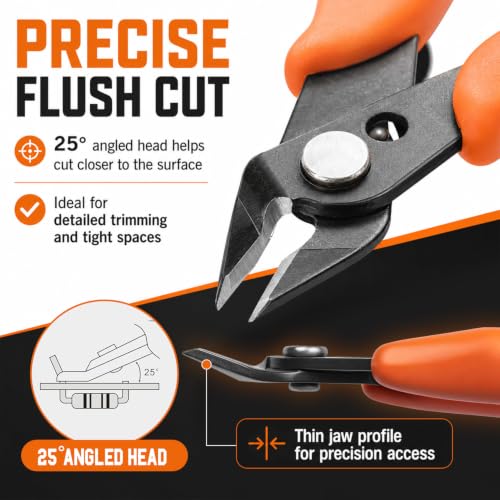 Image of KATA Mini Flush Cutters, 5-Inch Wire Cutters Plier for Jewelry & Zip Ties | 12PC small flush cutter for jewelry making, model kits, 3D printing, DIY crafts, zip ties, electronics and soft wire trimming