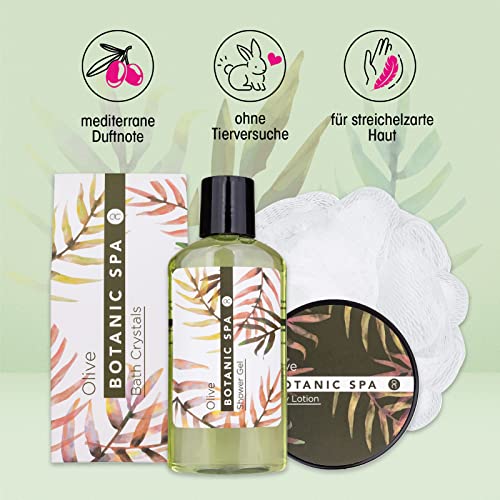 accentra 6055164AC OLIVE SPA Cadeauset in zeegrasmand, badset en doucheset - 5-delige cadeauset in decoratieve mand van zeegras, verjaardagscadeau, wellnessset voor vrouwen,groen - Afbeelding 4