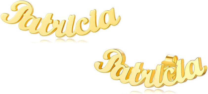 Custom4U Name Earrings Personalized for Women Stainless Steel/925 Sterling Silver/Gold Plated Custom Made Stud Earrings with Monogram Initials Letters/Nameplated Customized Jewelry (Gift Box)