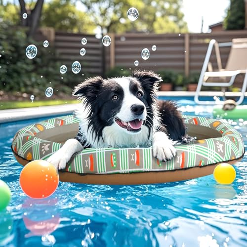 zaichare Inflatable Dog Float for Small Dogs, Up to 60 Lbs, Foldable & Puncture-Resistant Doggy Float for Pool, Portable Dog Float Bed Pet Swimming Accessory, Pet-Friendly Outdoor Fun, Brown