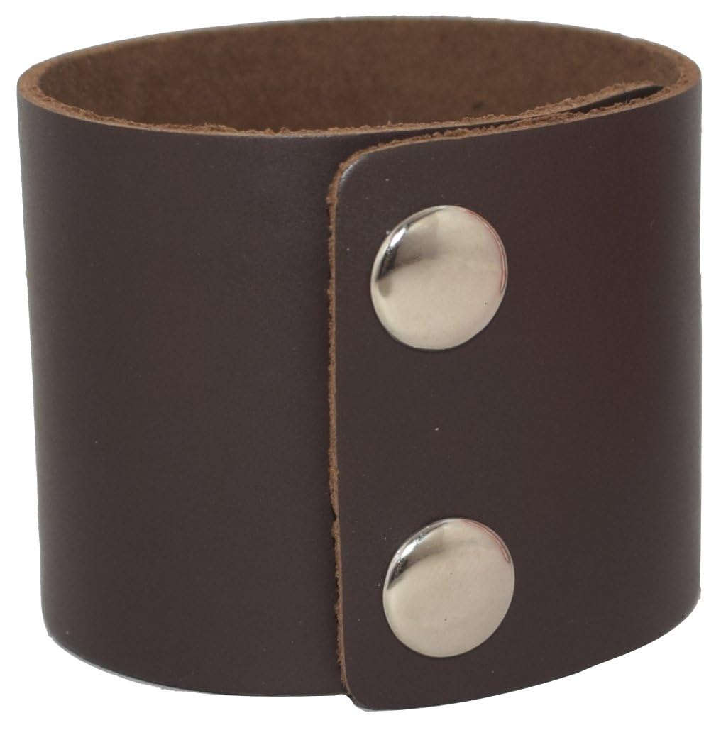 Men's Black Brown White 5cm Wide Leather Bracelet Two Rows of Buckles Wristband Cuff Bangle,Length:23cm