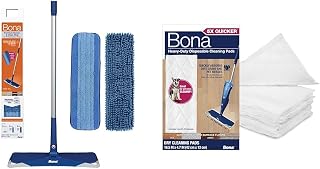 Bundle of Bona Premium Sweep & Clean Mop for Multi-Surface Floors + Bona Multi-Surface Floor Cleaning Pads - 18 Refills - Heavy-Duty, Disposable, Microfiber Pads for Easy Floor Cleaning