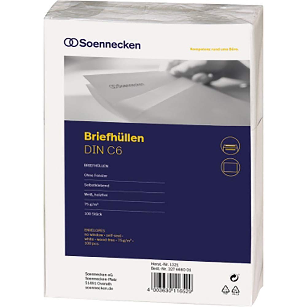 Soe 1321 Envelope C6 SK ws 75g of HF White Stationery KT = 100 Pieces, Mittel