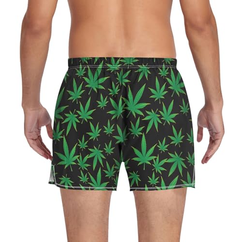 Men's Marijuana Weed Cannabis Leaf Boxer Shorts Soft Breathable Boxer Briefs Underwear Button Fly L2