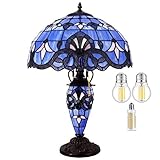 WERFACTORY Tiffany Lamp Blue Purple Lavender Stained Glass Baroque Mother-Daughter Vase Table Lamp 16X16X24 Inches Desk Light Decor Bedroom Living Room Home Office S003C Series