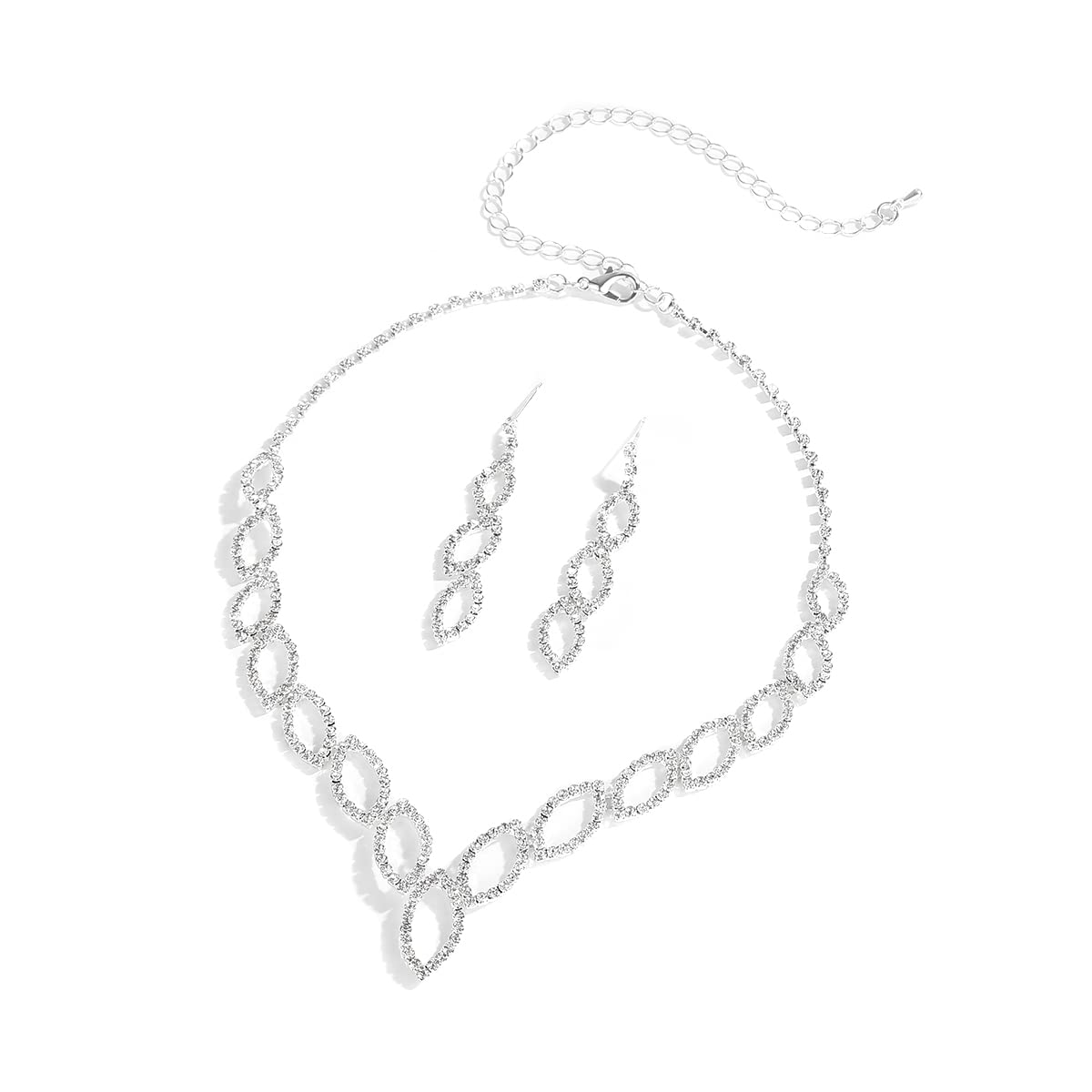 KONFEN Conjunto de Joyas de Boda, Juegos de Joyas Mujer, Strass Conjunto Pendientes y Collar, Novia Set Joyeria Colgante Regalo para Boda Novia Mujeres Niñas (Plata/Azul/Pavo Real de Colores/Verde)