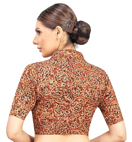 Image of Studio Shringaar Women Cotton Kalamkari Printed with Elbow Length Sleeves Readymade Saree Blouse
