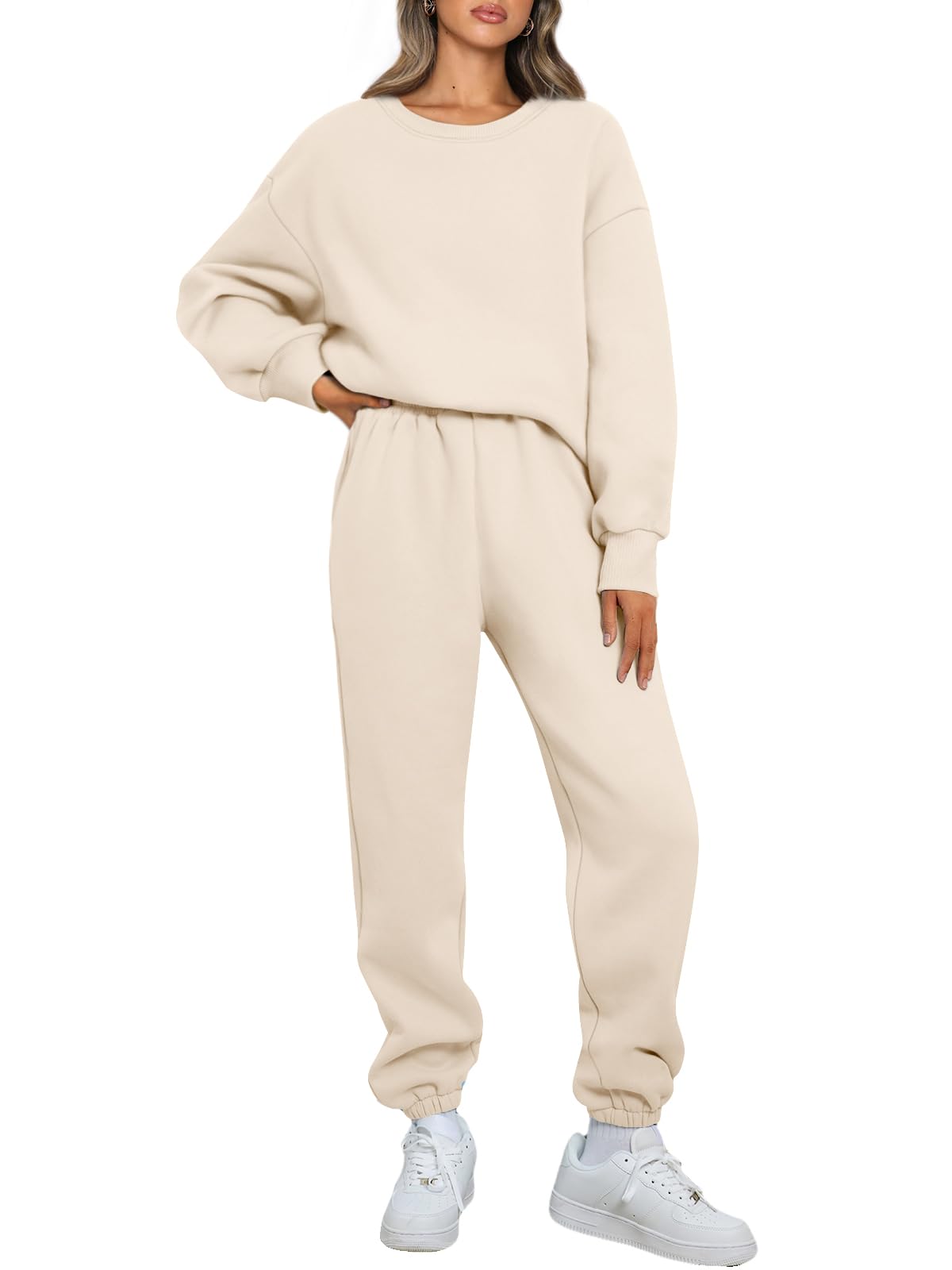 AUTOMETWomens 2 Piece Outfits Sweatsuit Oversized Sweatshirt Lounge Sets Baggy Sweatpants Fall Fashion with Pockets