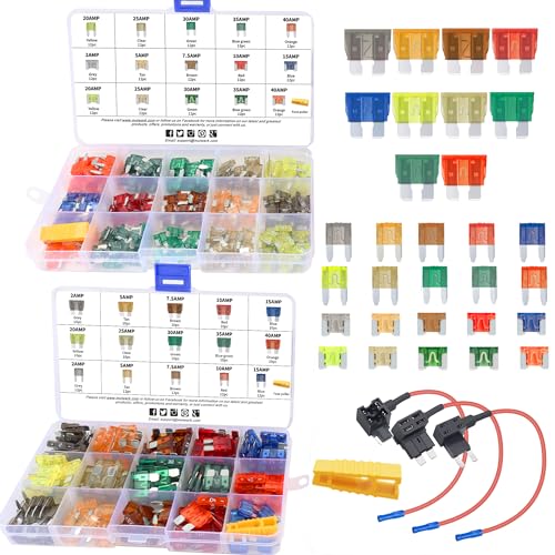 Mulwark 351 Pieces Car Fuses Assortment Kit – Blade Fuses Automotive – Standard & Mini & Low Profile Mini Size (2A/5A/7.5A/10A/15A/20A/30A/40A) Replacement Fuses for Marine, Auto, RV, Boat, Truck
