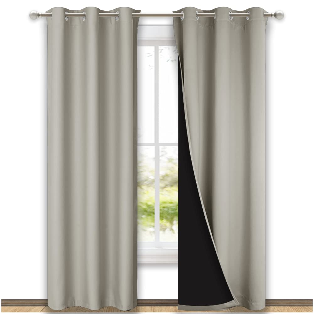 NICETOWN Natural Blackout Curtains 80 inches Long, Full Light Blocking Drapes with Black Liner for Nursery, Thermal Insulated Draperies for Hall, Villa (2 Pieces, 42" Wide Each Panel, Natural)