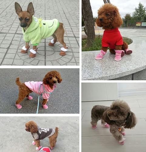 Hundeschuhe Pfotenschutz,Hundeschuhe Kleine Hunde,Plüsch Hundestiefel,Hundeschuhe Winter,Hund Schneestiefel,Hunde Schuhe Anti Rutsch,Schneestiefel für Haustiere für kleine,Sport im Freien (Rosa 2)
