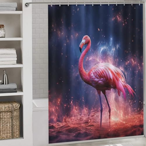 Rideau de douche flamant rose en polyester imperméable 168x183cm pour baignoire - 2