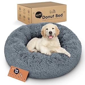 Donut Dog Bed – Premium Comfort for Anxiety Relief – Fluffy & Calming Design with Ultra-Plush Support | Cozy Round Dog Bed with Super Soft Circle Style (Size S Dark Grey)