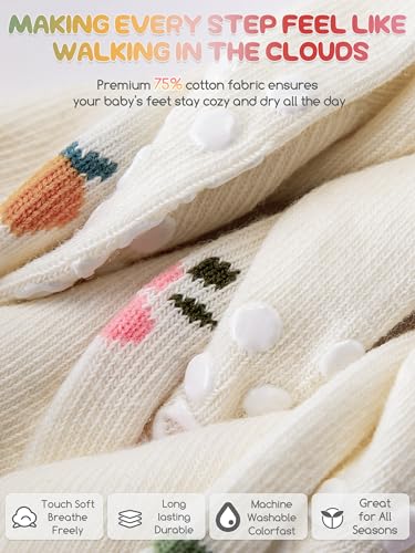 Image of Baby Toddler Girls Socks Grip Ruffle Non Slip Kids Cotton 12 Pack Socks | Premium Soft Cotton,Full Anti-Slip Grips,6 Month-7T Grippy Crew Socks for Girls,Daily School All Season Wear,Cute Ruffle Edge