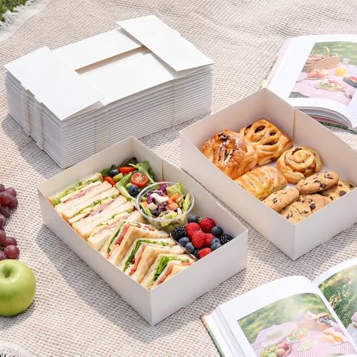 Image of Chinco 100 Pieces Paperboard Kraft Food Trays 4 Corner Pop up Food Tray Disposable Foldable Cardboard Movie Night Snack Party Container Box for Holding Drink at Stadiums or Theaters (White)