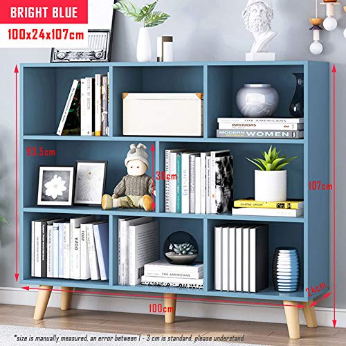 Image of IOTXY Wooden Open Shelf Bookcase - 3-Tier Bookshelf with Legs, Bright Blue