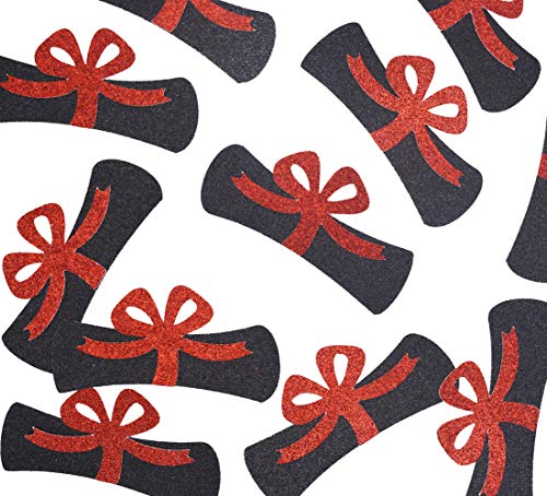 Image of Qttier 12pcs Diploma Confetti, 4 inches Black & Red Glitter | Congrats Grad Party Decorations Graduation Table Decor Class of 2026 High School College Grad Party Supplies
