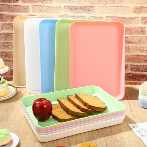Sintuff 20 Pcs Plastic Serving Tray Bulk 15\"x10\"x1.6\" Reusable Food Display Tray Serving Platters 5 Colors for Entertaining Food Snack Fruit Desserts in Pantry Hotel Kitchen Restaurant Party Supplies - Thumbnail 4