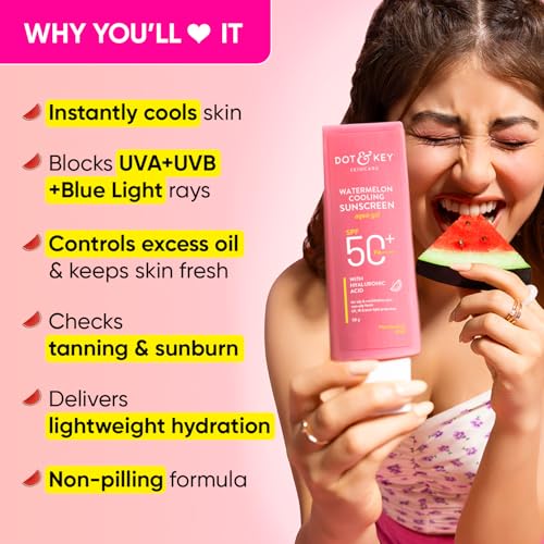 Dot & Key Watermelon Cooling Sunscreen SPF 50+ PA++++ | With Hyaluronic Acid, Instantly Cools Skin, Broad Spectrum Protection | Controls Excess Oil, Checks Tanning, No White Cast, All Skin Types | 50g (Image - 4)