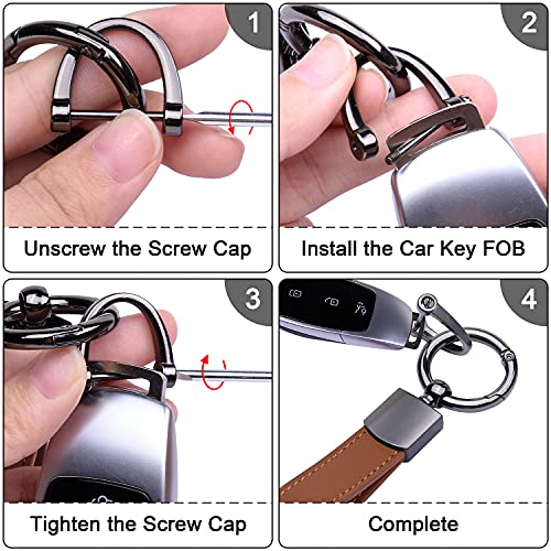 Wisdompro Genuine Leather Car Keychain, Universal Key Fob Keychain Leather Key Chain Holder For Men And Women, 360 Degree Rotatable, With Anti-Lost D-Ring, 3 Keyrings And 1 Screwdriver - Brown #TOP6