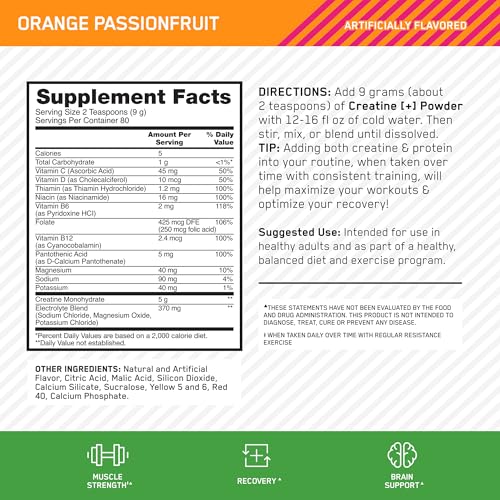 Image of Optimum Nutrition Creatine Plus Powder, Orange Passionfruit, 1.59 LB