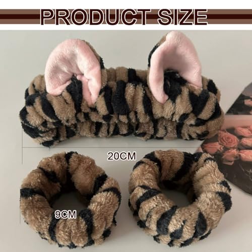 3 PCS Diadema Maquillaje Mujer, Diadema con orejas de gato, Headband de Microfibra Elásticas con Muñequeras SPA, Bowknot Banda de Pelo Suave y Lindo, Cuidado de Piel, Ducha, Yoga - imagen 2