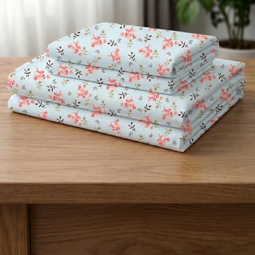 Image of HOMEKART 100% Cotton Feel Double Bed Bedsheet Set | 180tc to 220tc Soft & Breathable with 2 Pillow Covers | Wrinkle Free | for Bedroom & Gifting (Color -Leaf Brown & Pink, 90 x 90 Inches)