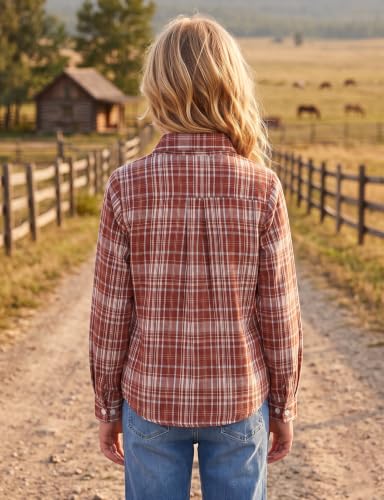 Image of Noomelfish Girls Long Sleeve Button Down Shirt Tie Front Western Tops Cowgirl Outfit (5-14 Years)