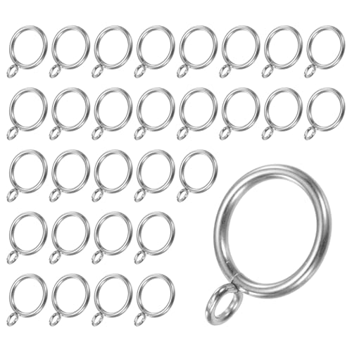 M METERXITY 30-Pack Silver Curtain Rings with Eyelet, Rustproof Metal Rings for Curtain Rods, 1 Inch Interior Diameter Drapery Rings for Curtain Rods for Hanging Drapes/Hats/Towels