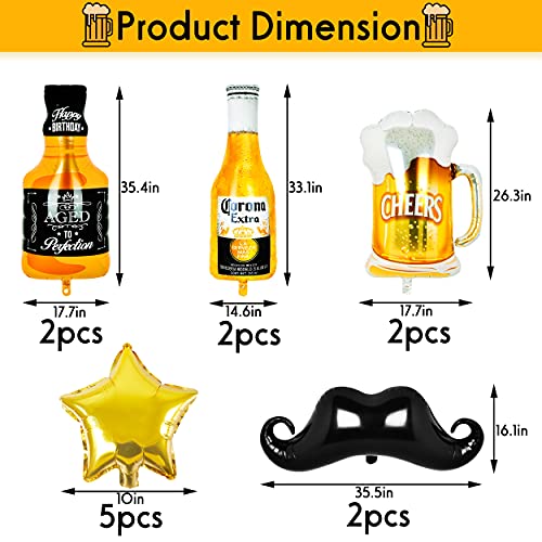13Pcs Beer Mylar Helium Balloons Corona Whiskey Bottle Beer Mug Golden Pentagram Balloon Beard Foil Balloons For Birthday,Webbing,Beer Themed Party Decoration Supply #TOP1