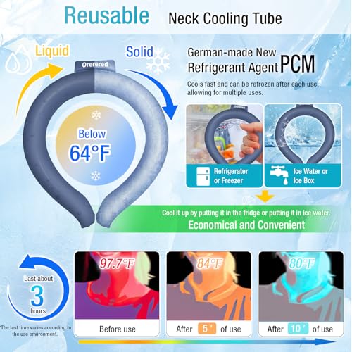 Image of Neck Cooling Tube 70% Gel Increase Ice Ring Neck Cooler Wearable Body Cooling Products for Outdoor Indoor Activities Relief for Hot Flashes(Gradient Grey,L)