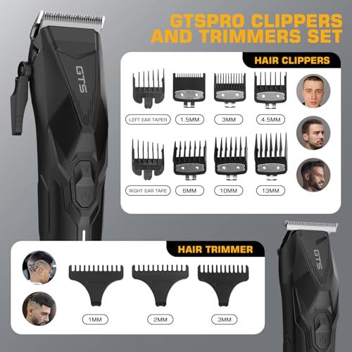 Image of Professional Hair Clippers for Men, Professional Barber Clippers and Trimmer Set, Mens Cordless Hair Clipper for Barbers Haircut Kit Fade Black