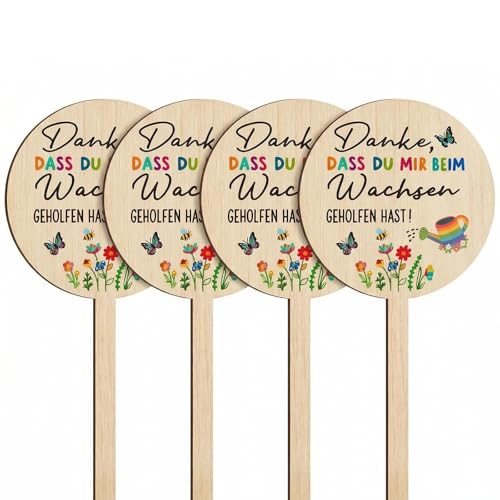 Abschiedsgeschenk Erzieherin Geschenk 4 Stücke Holz Blumenstecker Erzieher Abschiedsgeschenk Holzstecker Blumentopf Holzschild Danke Dass Du Mir Beim Wachsen Geholfen Hast Danke Geschenke (Gelb)