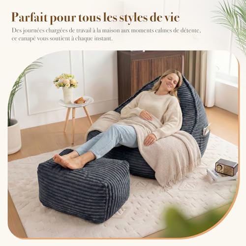 Pouf XXL 110cm flanelle avec repose-pieds Vamcheer
