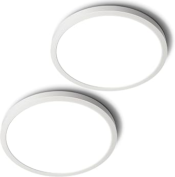 SunRider 2-Pack LED Flush Mount Ceiling Light Fixture, 5000K Daylight White, 2400LM, 12 Inch 24W 240W Equiv. Round Flat Ceiling Lamp, Non-Dimmable