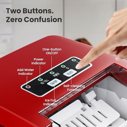 Image of Countertop Portable Ice Maker Machine with Handle, 9 Bullet-Shaped Ice Cubes Ready in 6 Mins, 26Lbs /24H, Self-Cleaning Function with Ice Scoop and Basket for Home /Kitchen /Party (Red)