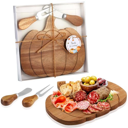 Ziliny 1 Set Pumpkin Cheese Board Fall Party Favors Small Thanksgiving Wood Cheese Board with Knife Set for Kitchen Decoration