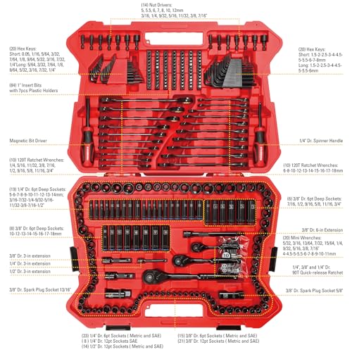Image of STARWORK TRUE MECHANIC 303-Piece Mechanics Tool Set, 120-Tooth Ratcheting Wrench Set, 1 /4 inch, 3 /8 inch, 1 /2 inch Drive, Professional, SAE /Metric