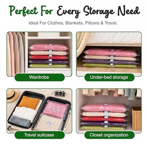 Image of Vacuum Bags for Clothes with Pump, Vacuum Storage Bags, Space Saver Compression Bags, Airtight Reusable Vacuum Packing Bags for Travel, Blanket, Bedding & Quilt Storage, Pack of 5