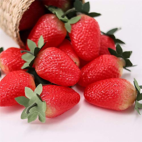 Image of Ulalaza 12Pcs Fake Strawberry Artificial Fruits Model Lifelike Big Red Strawberry Party Decoration Desk Ornament
