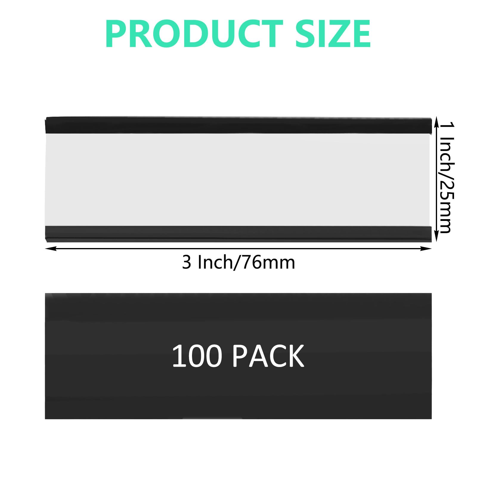 WOPPLXY Lot de 100 porte-étiquettes magnétiques de 2,5 x 7,6 cm avec aimants pour cartes de données avec protections en plastique transparent pour étagère en métal, tableau blanc