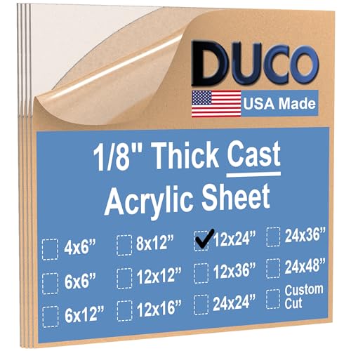 Image of Duco Clear Cast Acrylic Sheets 1 /8 inch (3mm) Thick 12 inch x 24 inch - 4 Pack of USA-Made Transparent Plexiglass Sheet - Shatter Resistant Acrylic Board for Window Replacements, Displays, Signs, & Barriers