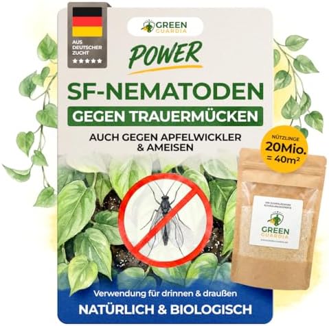GREEN GUARDIA SF-Nematoden gegen Trauermücken – 20 Mio. (200 Pflanzen/40m²) | 20 Mio. SF-Nematoden gegen Trauermückenlarven – biologische Nützlinge für Blumenerde, Substrat & Zimme