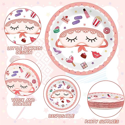 Image of Pajama Party Plates Napkins Sleepover Tableware Set - Spa Party Dinnerware Slumber Cutlery for Girls - Disposable Decoration for 24 Guests