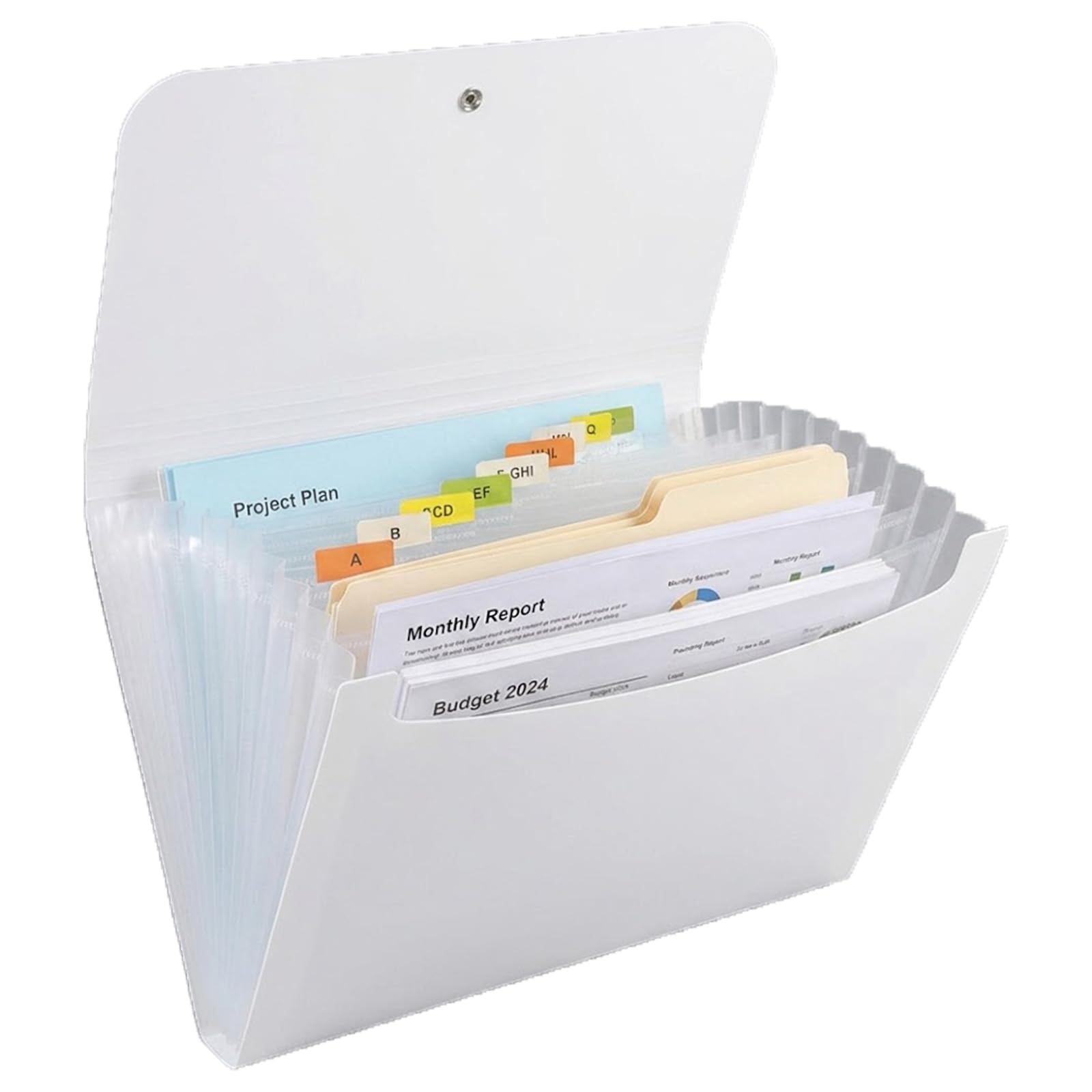 A4 Expanding File Folder 13 Pockets with Lid, Hard Cover Accordion File Organiser with Tabs, Large Capacity Document Holder up to 450 Sheets for Office School Home (White)