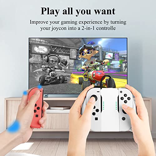 Gldram Joycon Charger Grip For Nintendo Switch & Switch Oled Accessories, Switch Joy Con Controller Charging Grip With Led Indicator, Charging Cable And 6 Thumb Grip Caps, Charger Dock Stand-White #TOP4