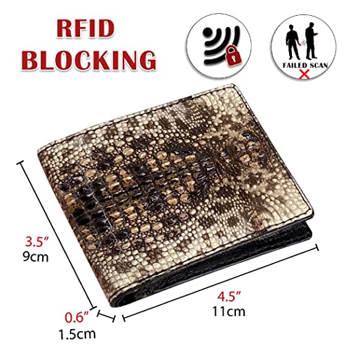 Image of HATA Men Leather Bifold Wallet RFID Blocking Front Pocket Exotic Billfold Handmade Gift For Birthday Wedding Anniversary Father's Day