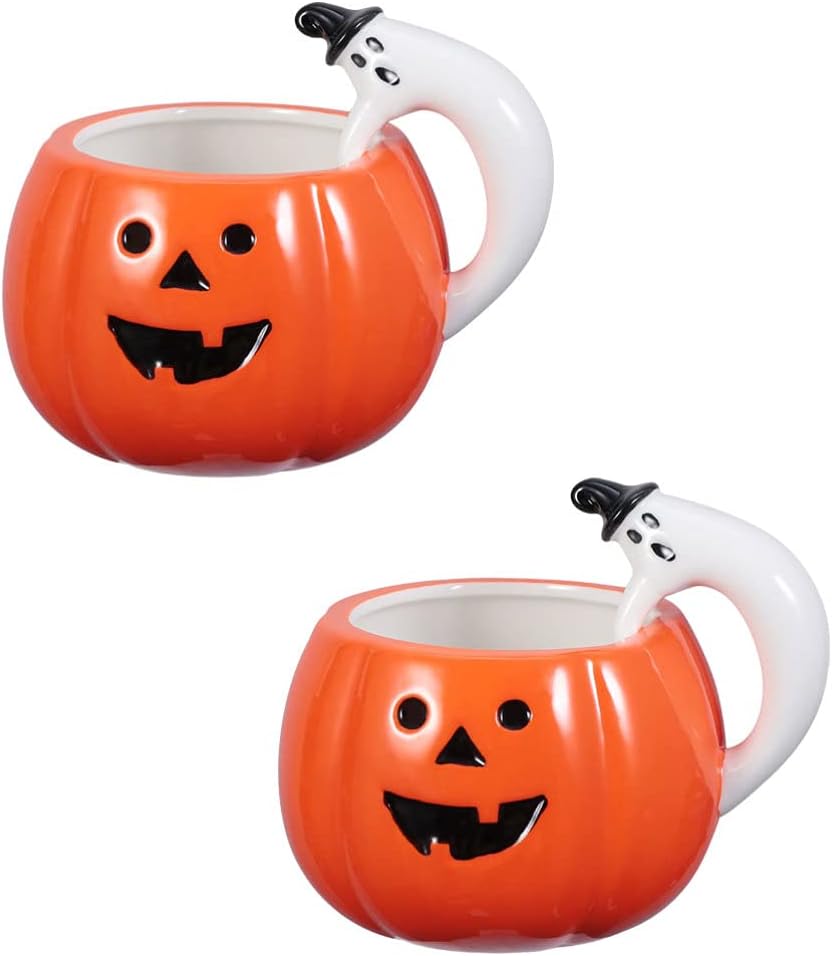 Yarnow 2個セラミックカボチャカップハロウィンコーヒーマグミルク水カップかわいいコーヒーカップの Yarnow 2個セラミックカボチャカップハロウィンコーヒーマグミルク水カップかわいいコーヒーカップの